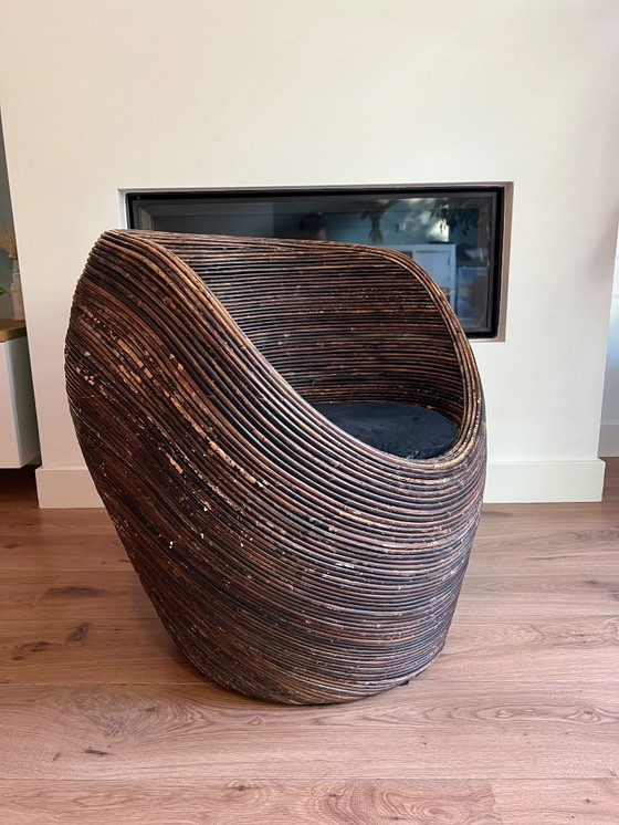 Image 1 of Rieten/rotan loungestoel + poef met opbergruimte – Crespi-stijl