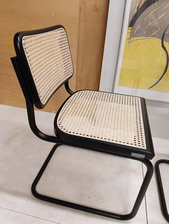 Image 1 of ALIVARMVSEVM 104. SET of 2 CESCA B32 Chairs (NEW) in Black Frame Limited Edition 