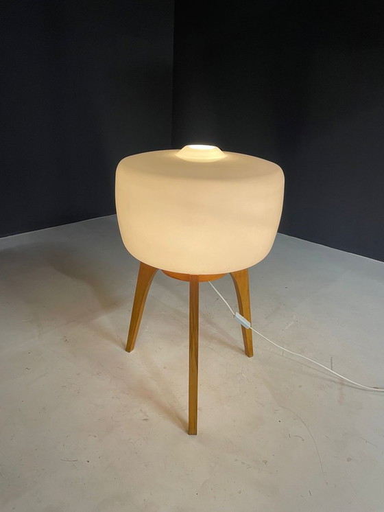 Image 1 of Gran lámpara de pie de ULUV, madera y vidrio esmerilado, Checoslovaquia, años 60