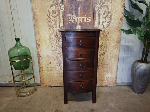 Koloniaal teakhouten ladenkast, apothekerskast, archiefkast afm. 41x39cm en 86cm hoog.