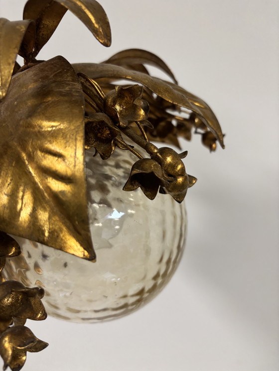 Image 1 of Lampada a sospensione placcata oro, a forma di campanelle di glicine. Disegnata da Banci Firenze negli anni '60.