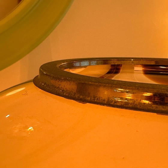 Image 1 of Italian Murano amber swirl glass globe floor lamp on brass base