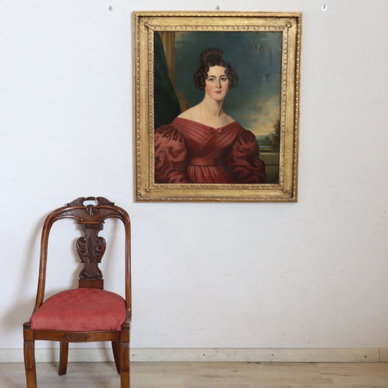 Image 1 of Ritratto di giovane donna, olio su tela, Italia, XIX secolo