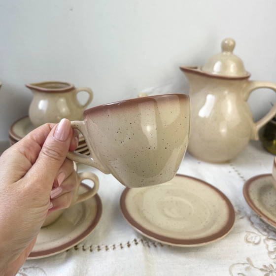 Juego de café de gres moteado estilo Tulowice de mediados de siglo – Loza, Mid Century Modern (photo 3 of 12)