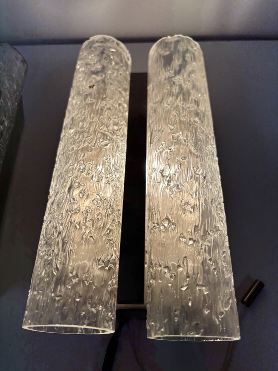 Image 1 of Juego de dos lámparas de pared con cristal de metal cromado, Doria Leuchten. Holanda, jaren 70