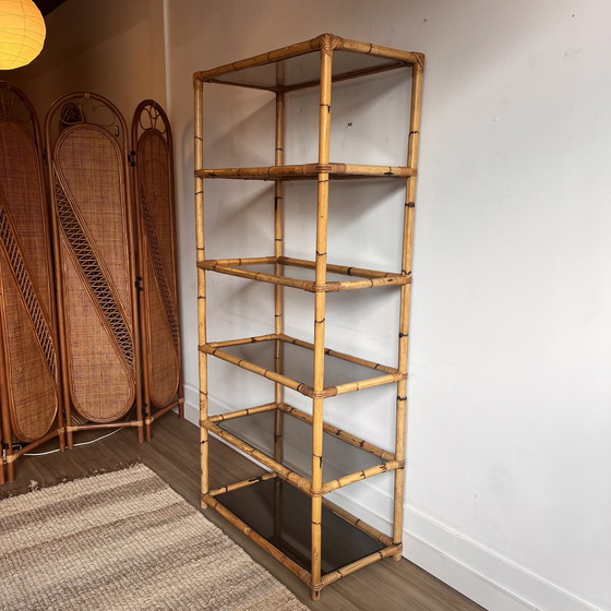 Image 1 of Bücherregal aus Rattan und Bambus, italienisches Design Dal Vera