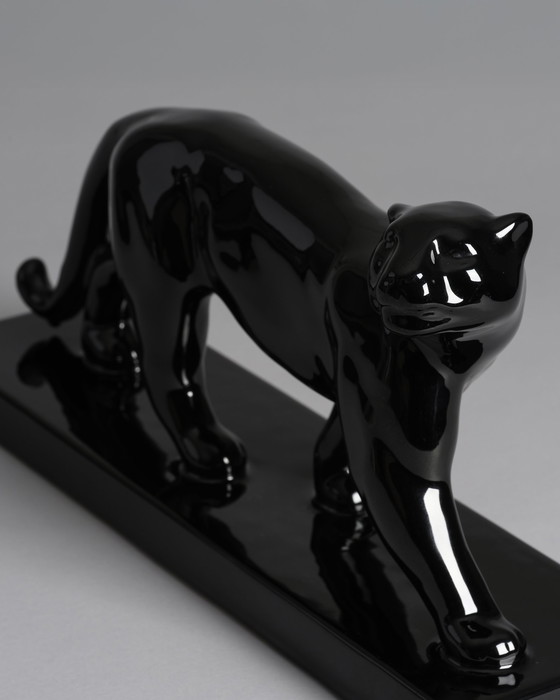 Image 1 of Chic Porcelain Black Panther Art Deco Style Sculpture Figurine Iconic Design