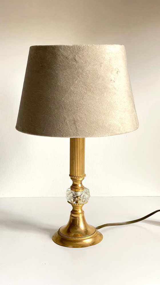 Image 1 of Vintage lamp van verguld metaal en kristal