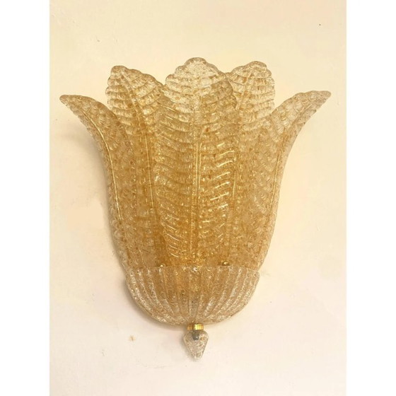 Image 1 of Venetiaanse gouden Graniglia "blad" design Murano glazen wandlampen, paar