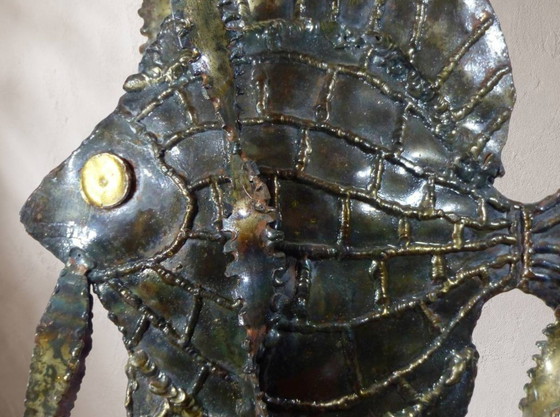 Image 1 of Large brutalist sculpture of an angelfish made of welded metal, circa 1970