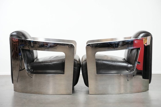 Image 1 of 2 poltrone di design Cowhide Aviator con struttura in alluminio
