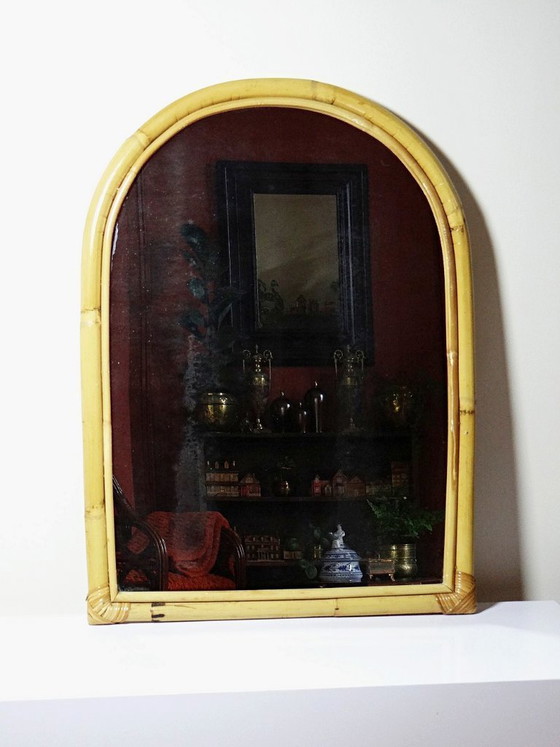 Image 1 of Large Italian bamboo arch wall mirror, Riviera style, 1950s-60s