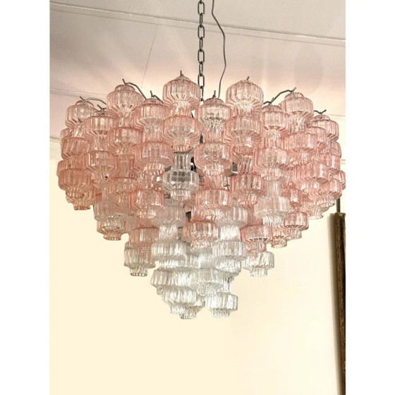 Image 1 of Romantic Venetian Pink "Rigadin Manubri" Murano Glass Chandelier in Venini Style