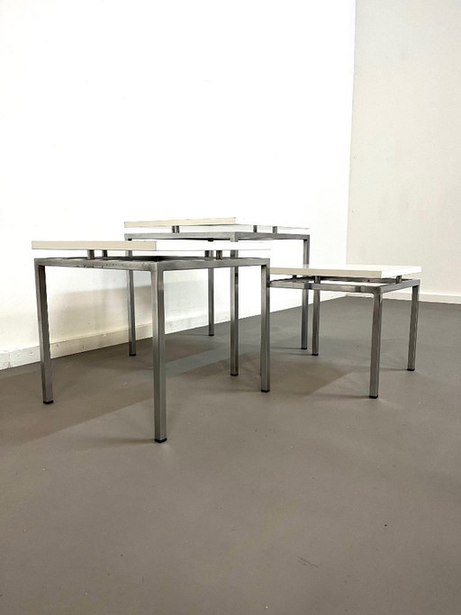 3 White side tables by Stiemsma, Netherlands, 1970s.