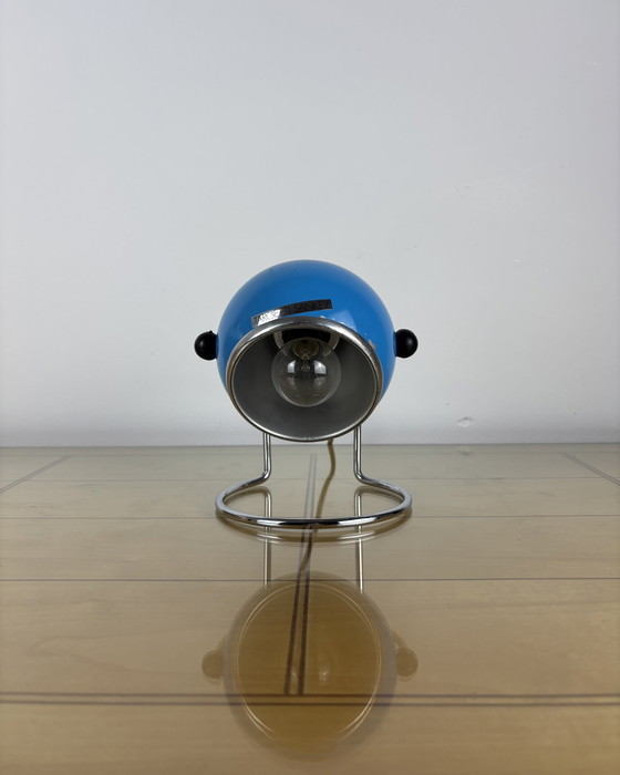Image 1 of Table Lamp, Targetti Sankey Metal, Eyeball, 70s, Italy, Space Age, Sputnik design, 1970s, Blue Vintage Lamp with Chrome Stand