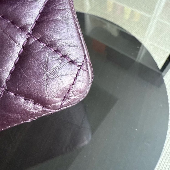 Image 1 of Chanel 2.55 Reissue Mini - 20 cm in pelle di vitello trapuntata viola con finiture argentate Serie 16