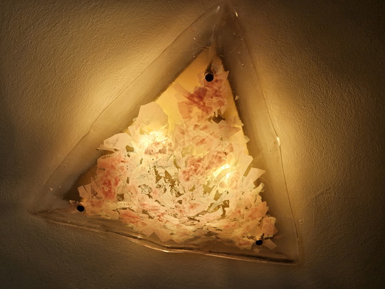 Image 1 of Lustre triangulaire en verre de Murano rose et transparent