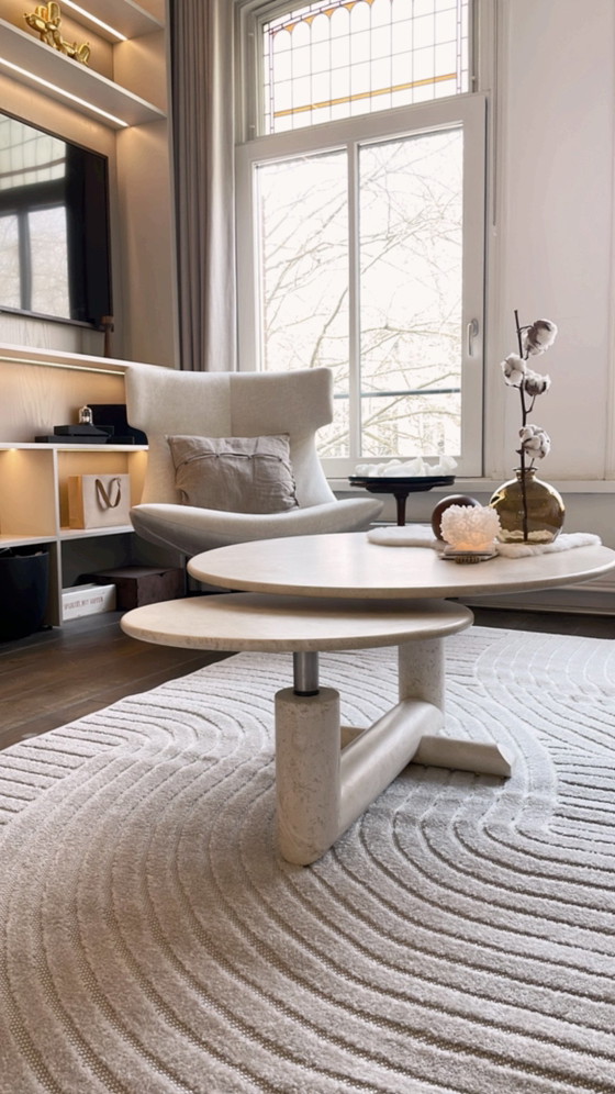 Image 1 of Round travertine coffee table