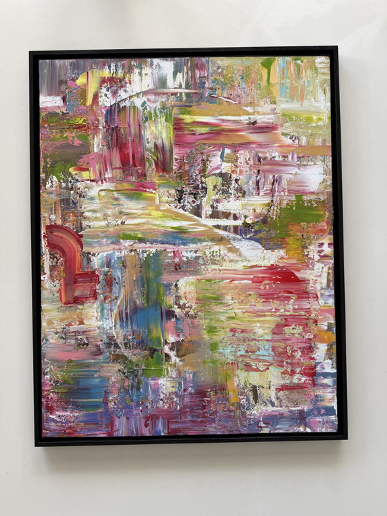 Image 1 of Œuvre d'art 90 x 70 cm avec cadre flottant noir.