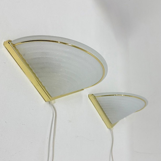 Image 1 of Set di lampade da parete vintage in vetro con supporto dorato, anni '70