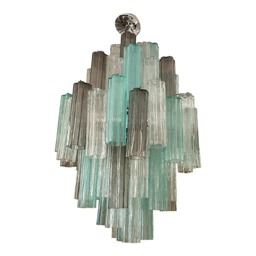 Lámpara de araña Tronchi de cristal verde y ahumado estilo Murano