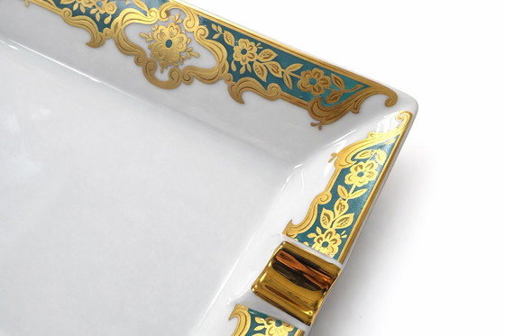 Image 1 of Vintage Sèvres-Style Porcelain Valet Tray / Ashtray – Turquoise & 24kt Gold – 1970s