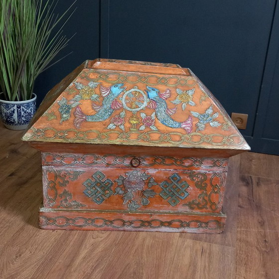 Image 1 of Cofre nupcial húngaro antiguo pintado a mano