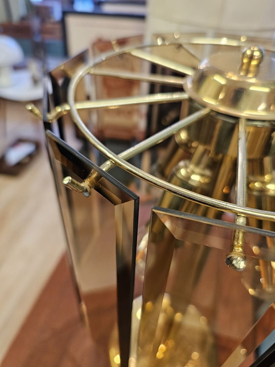 Vintage Table Lamp Cut Smoked Glass Brass – Metal (photo 9 of 14)