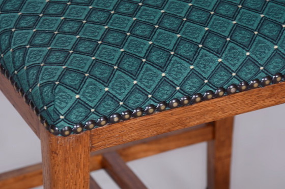 Restored Art Deco Stool, New Upholstery, Revived Polish, Oak, Czech, 1930s – Textile, Wood (photo 7 of 7)