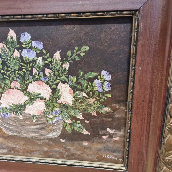 Image 1 of Vintage olieverf schilderij bloemen H. Storm