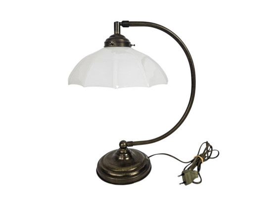 Image 1 of Banker's lamp - table lamp - opaline - brass - 3rd quarter of the 20th century