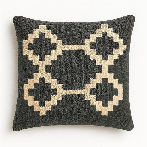 Handmade Egyptian Wool Cushion Cover "Senon" - 40×40 cm - Gray & Cream - With Zipper - Excluding Inner Cushion