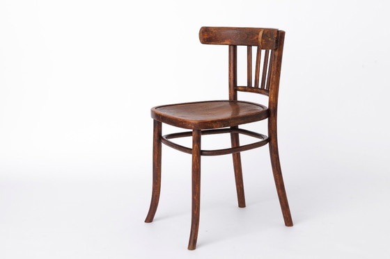 Image 1 of Vintage Wooden Desk Chair 1930s–1950s, Belgian Beech Wood Chair, Mid Century Dining Chair, Dark Stained Wood Chair
