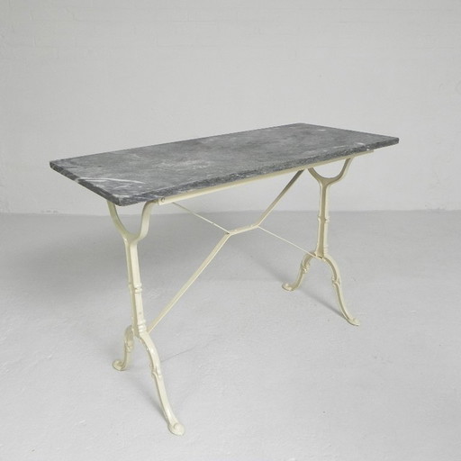 Table de jardin, table de bistrot avec plateau en marbre, années 1950