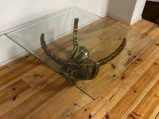 Brutalist Coffee Table "Octo" Henri Fernandez 1970 – Bronze, Glass (photo 12 of 15)