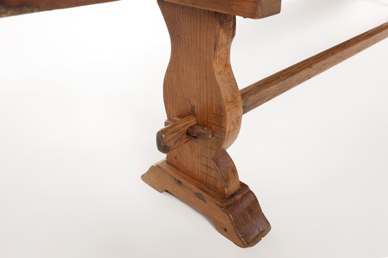 Image 1 of Extra lange massief iepenhouten kloosterbank, Frankrijk ca. 1850