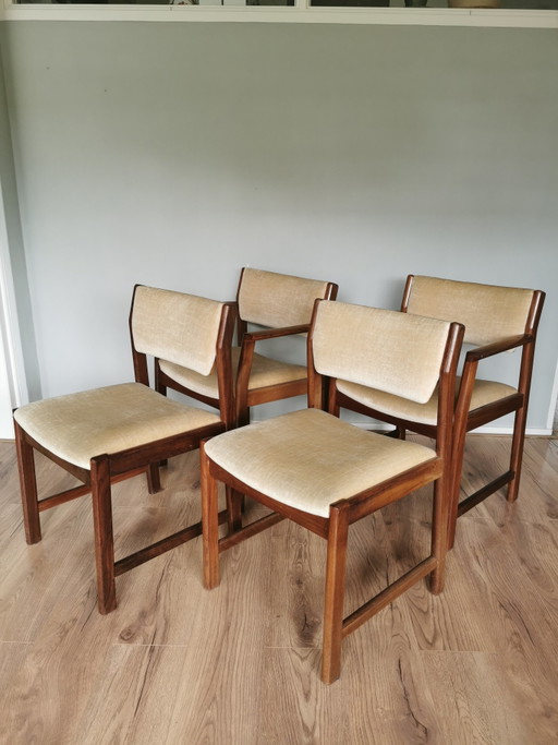 Unieke set van 4 vintage mid-century eetkamerstoelen 