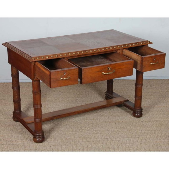 Image 1 of Bureau en chêne et laiton dans le goût de Charles Dudouyt, 1940