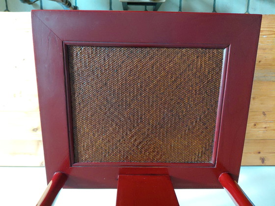 Set di 6 sedie asiatiche stile Ming laccate rosse, Sedie da pranzo, Rattan, Legno, Rosso (foto 6 di 10)