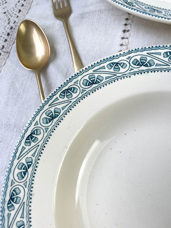 Image 1 of 6 Piatti Fondi Vintage Terre de Fer Blu Boulenger Modello Champigny del XIX Secolo