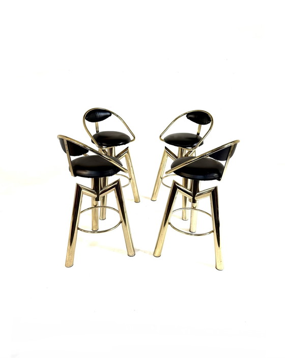 Image 1 of 4x Italian bar stool Hollywood Regency style '80