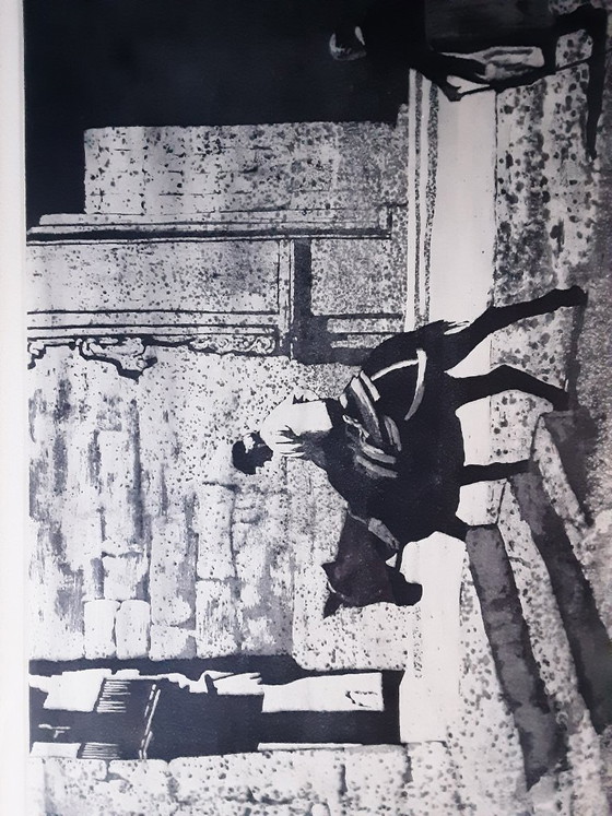 2 Passepartout Gerahmte Radierungen – Lithographien & Drucke, Glass, Metal (photo 3 of 10)