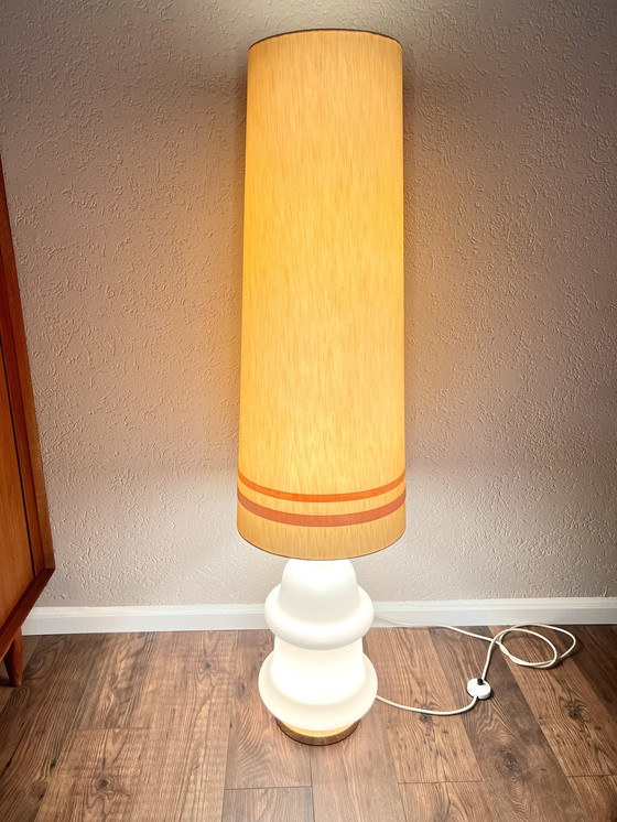 Image 1 of 1970s Large space-age opal glass floor lamp with illuminated base and various lighting modes, with a total of 3 E27 sockets