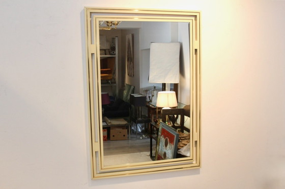 Élégant Miroir de Pierre Vandel Paris, France années 1970, Aluminium, Laiton, Mid Century Modern (photo 2 sur 11)