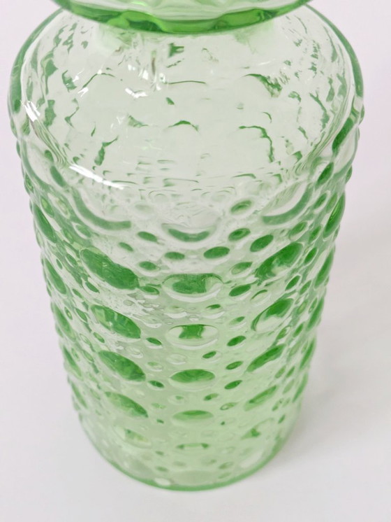 Image 1 of Jacinthe vaas uit het midden van de vorige eeuw | Groen spijkerglas | Duitsland, jaren 70