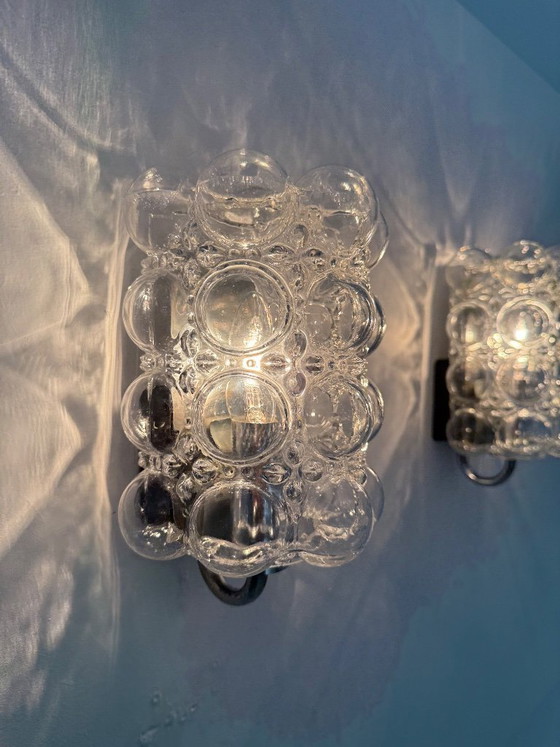 Image 1 of Set di 2 applique da parete in vetro a bolle di Helena Tynell per Limburg, Germania, anni '70.