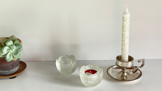 Image 1 of PHOTOPHORES Verre BOUGEOIR Argenté VINTAGE