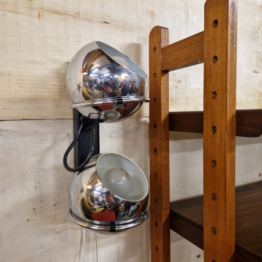 Vintage Rake Wandlampe mit Glühbirnen, 60er Jahre, Chrom-Wandlampe