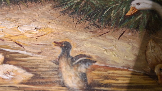 Image 1 of Topstuk: Authentieke Jan Hendrik Verburgh – "Familie Eenden" – Monumentale 19e-eeuwse Biggs & Sons Lijst