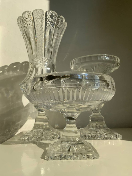 Image 1 of Raro set di 3 oggetti in cristallo di Boemia – Periodo storicista (circa 1880-1890)
